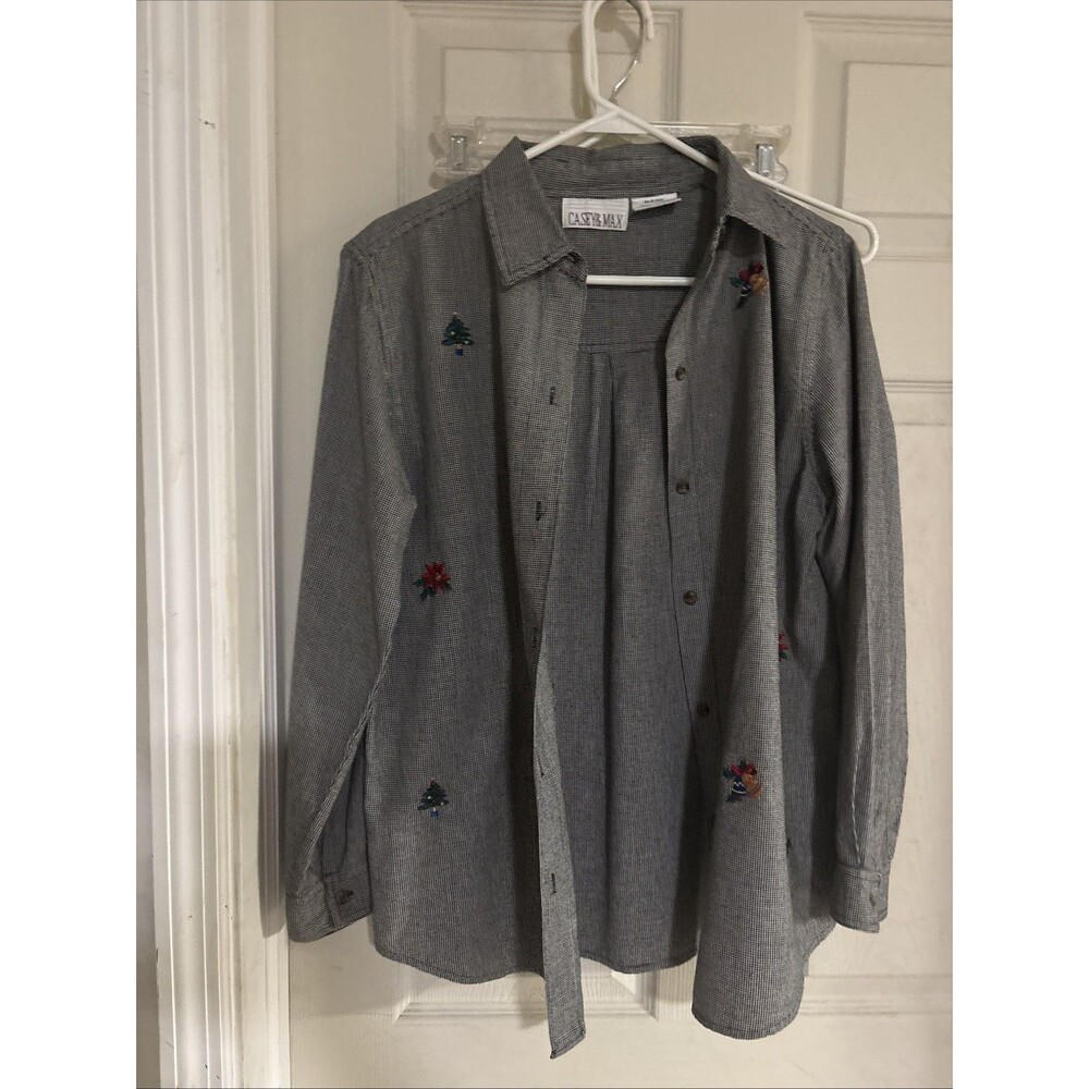 VTG Casey & Max Embroidered Christmas Shirt Size Medium Christmas Bella Holly